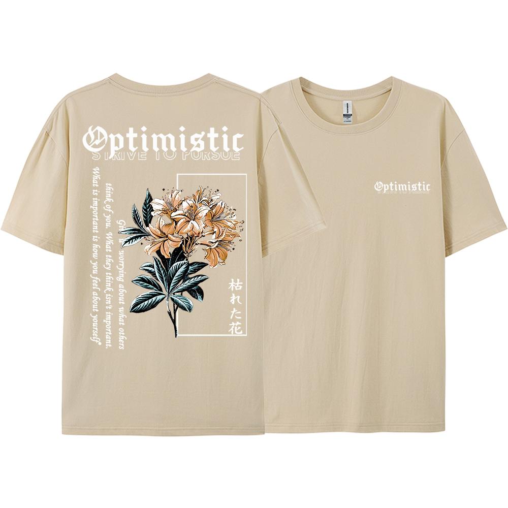 Optimistic Strive To Porsue Harajuku Flower Printing Men Women Tshirt Oversized Loose T Shirts Cotton Short Sleeve Hip Hop Tees