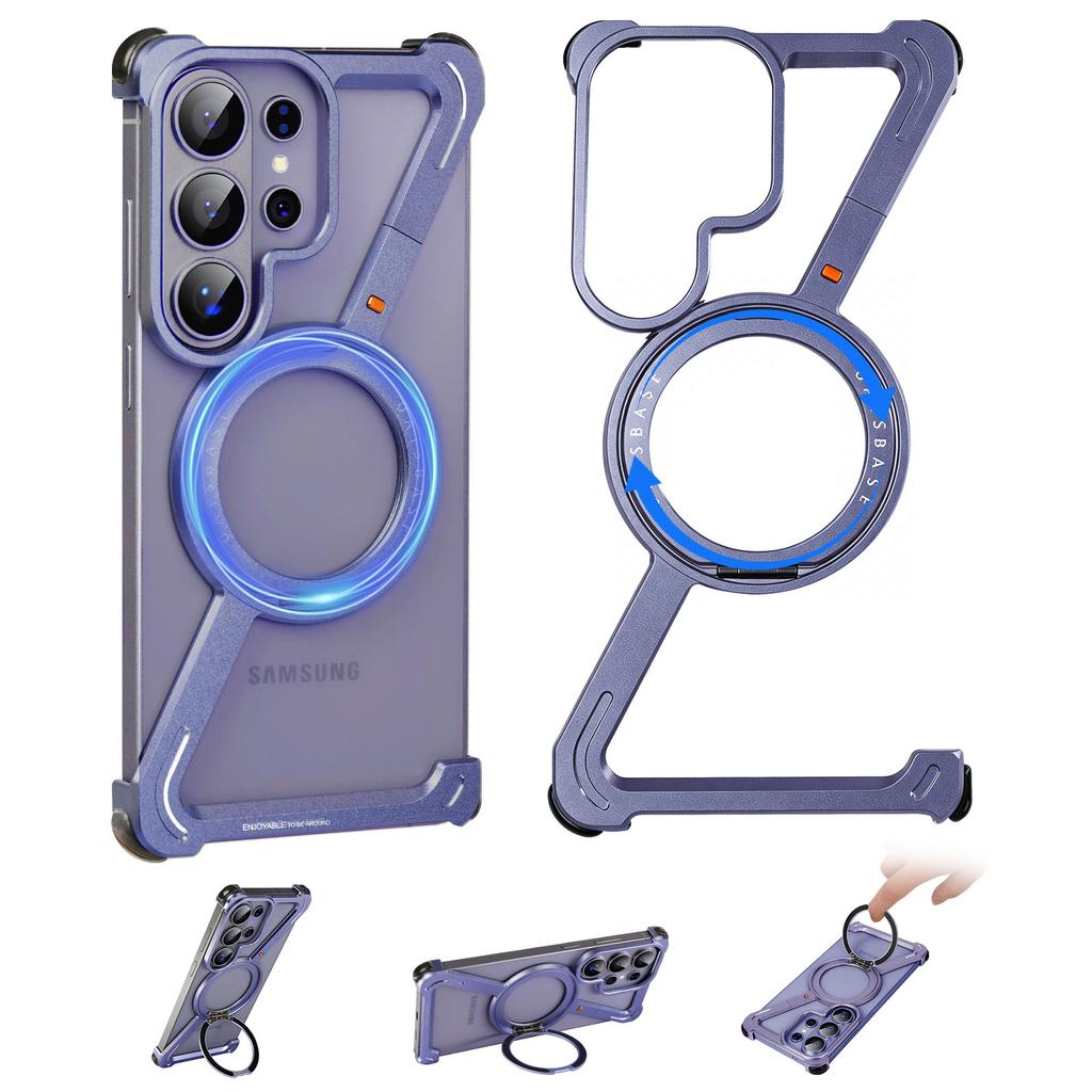 Eary Tvar Z pro telefon Samsung Galaxy S26 Ultra Bezrámový kovový ochranný kryt 360° otočný magnetický stojánek Nárazuvzdorný kryt