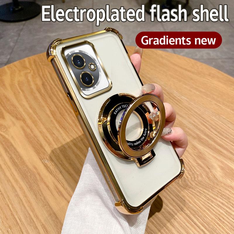 For Honor 100 Case Honor 100 Cover Honor 100 Luxury Plating Shockproof Magnetic Bracket Magsafe Clear With Holder Stand