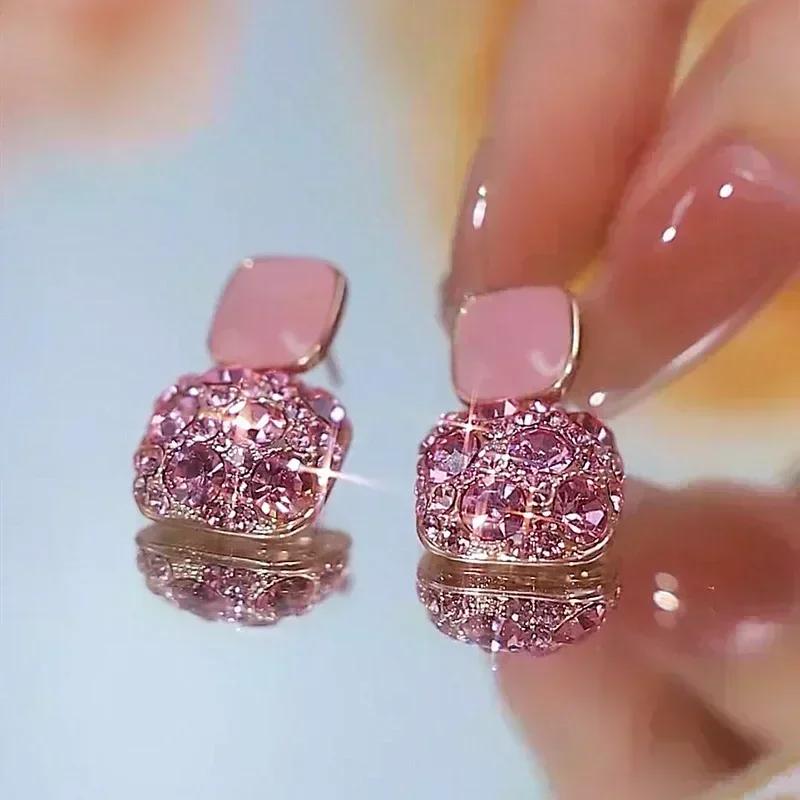 Super Sparkling Crystal Golden Earrings for Women Personalized Exquisite Daily Accessories Party Jewelry Birthday Gifts