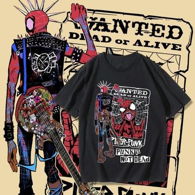 Camiseta Marvel Punk Spider-Man 2026 Streetwear Americano Hip Hop Tendencia Ins Marca Estampado Manga Corta Holgada para Hombre y Mujer