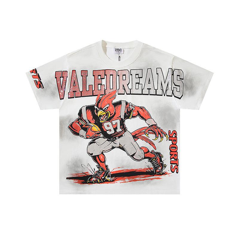 26 Cross-border foreign trade VALL Meichao high street retro washing water old direct injection hot diamond short sleeve pullover men's and women's 