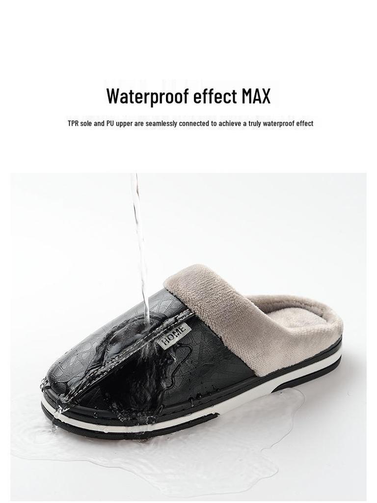 Men's Extra Large Waterproof Cotton Slippers - Winter Indoor Non-slip Warm Shoes