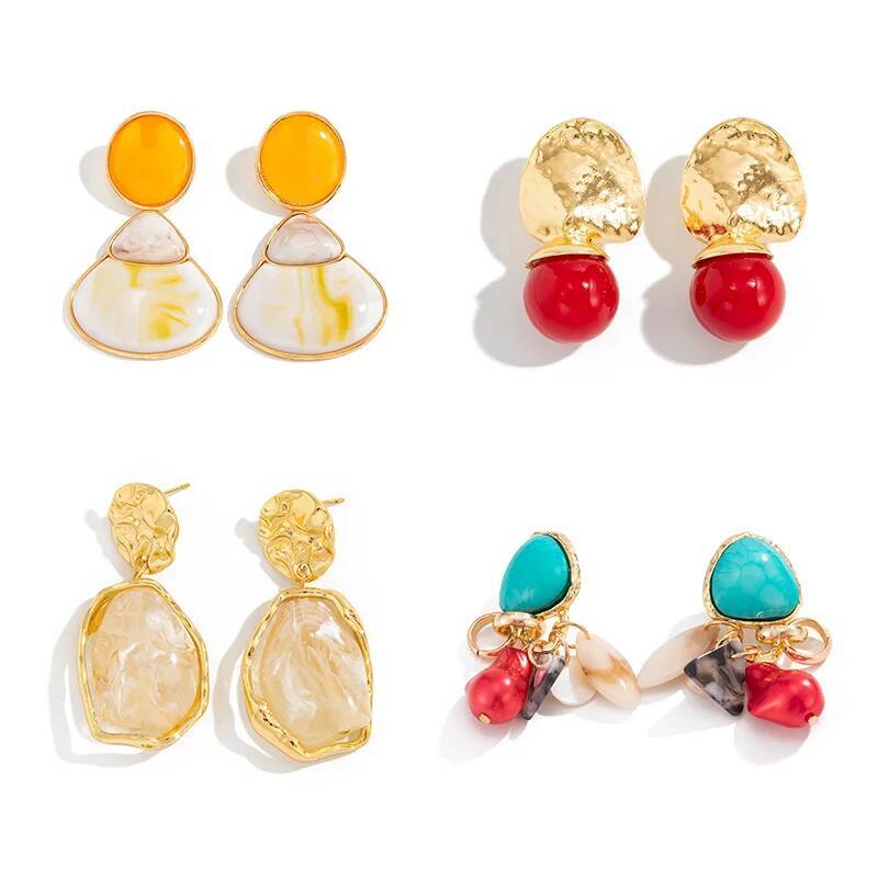 SHIXIN 4 Styles Vintage Acrylic Geometric Pendant Earrings for Women 2026 Fashion Irregular Resin Drop Earrings New Year Jewelry