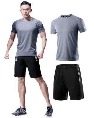 Running and Gym Compression Shirt and Size L Men's 2-Piece Set, Wear, Sweat-Wicking, Quick-Drying, Short-Sleeved Shorts, Gray,