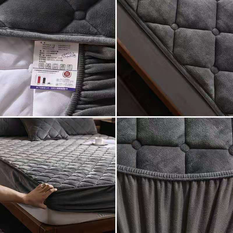 Krátký plyšový zesílený prošívaný chránič matrace King Queen Double Size Prošívaný chránič postele Potah Bez povlaku na polštář