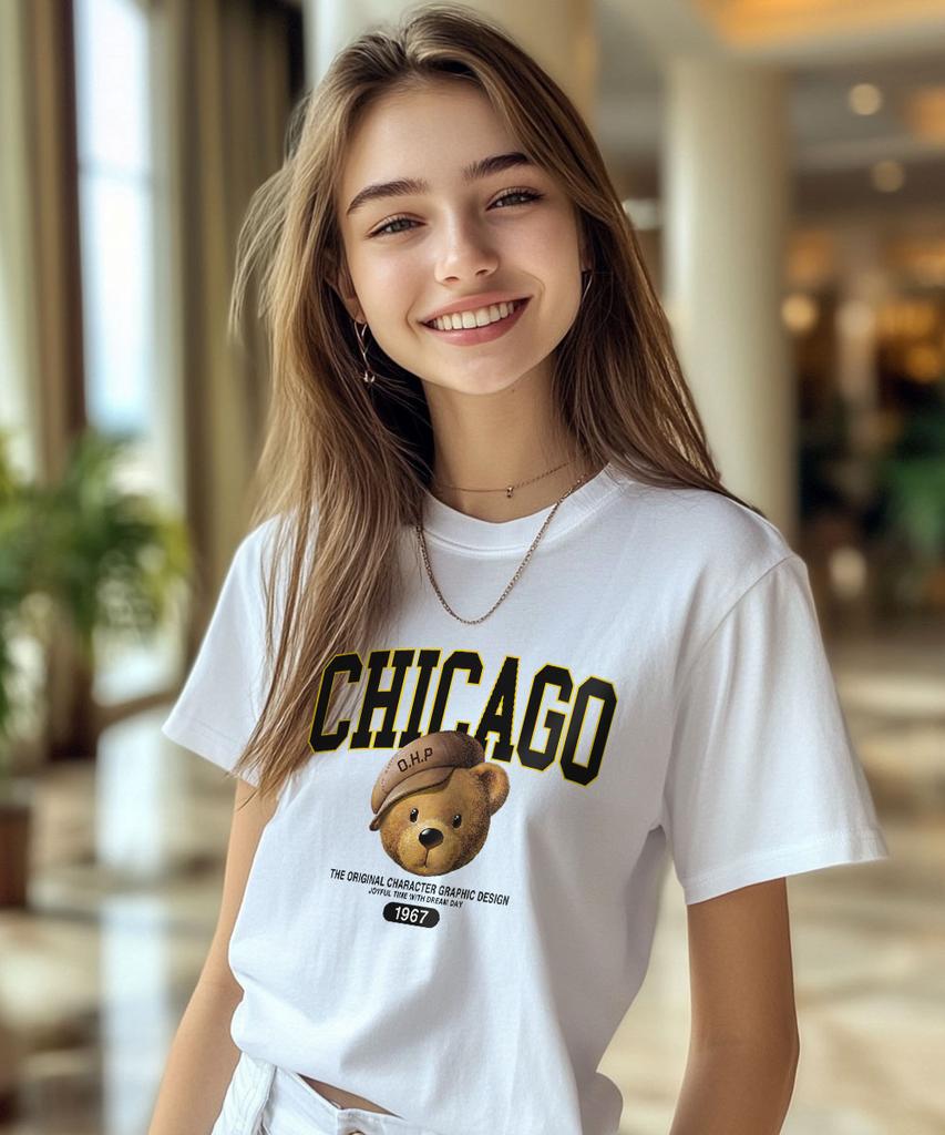 ONEHUNDREDPERCENT FOR WOMAN Ohpxdreamday Chicago Teddy No.2 Women'S Basic Short Sleeve T-Shirt