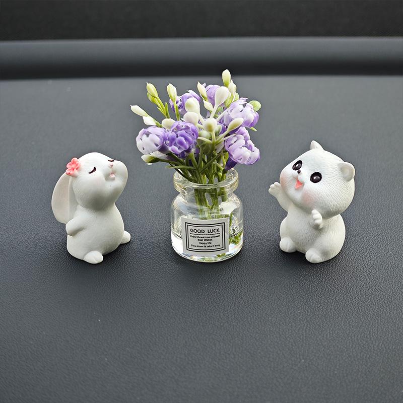 Car Interior Cute Rabbit Vase Ornament - Healing Center Console Doll