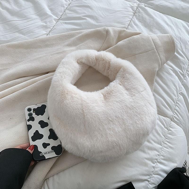 Hand-held Crescent Bag Women In New Fashionable Simple Hand-carried Women's With Texture Large Capacity One-shoulder Fur