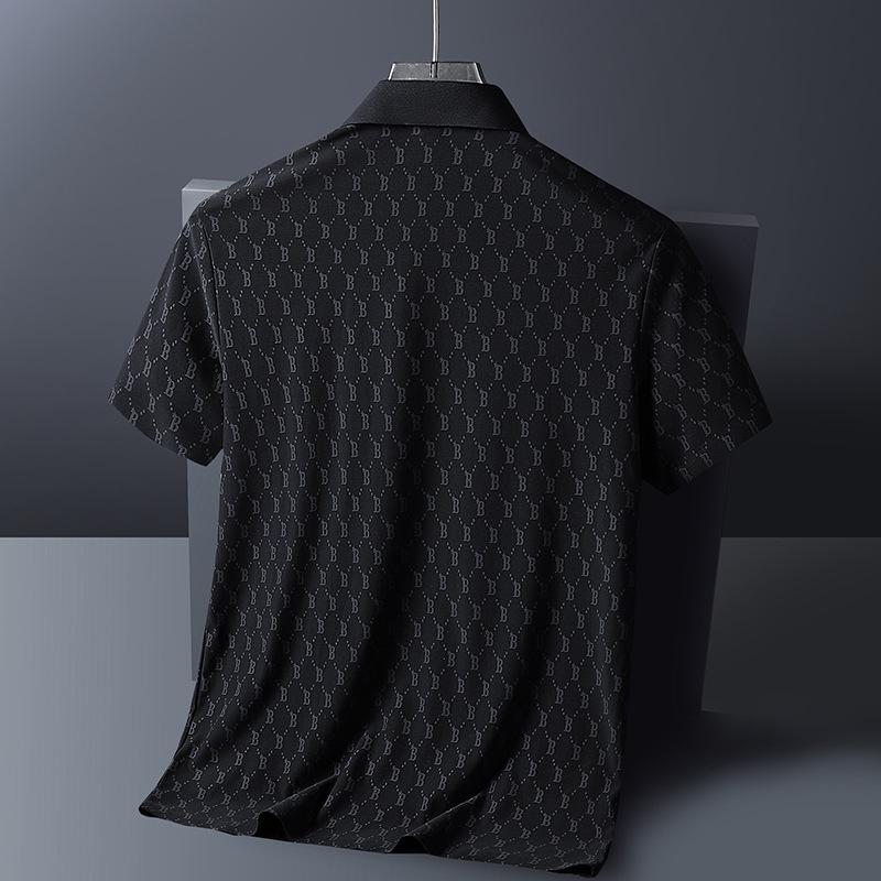 Men's Summer Ice Silk Short Sleeve Polo - Casual, Lightly Elastic, Mature Lapel T-Shirt.