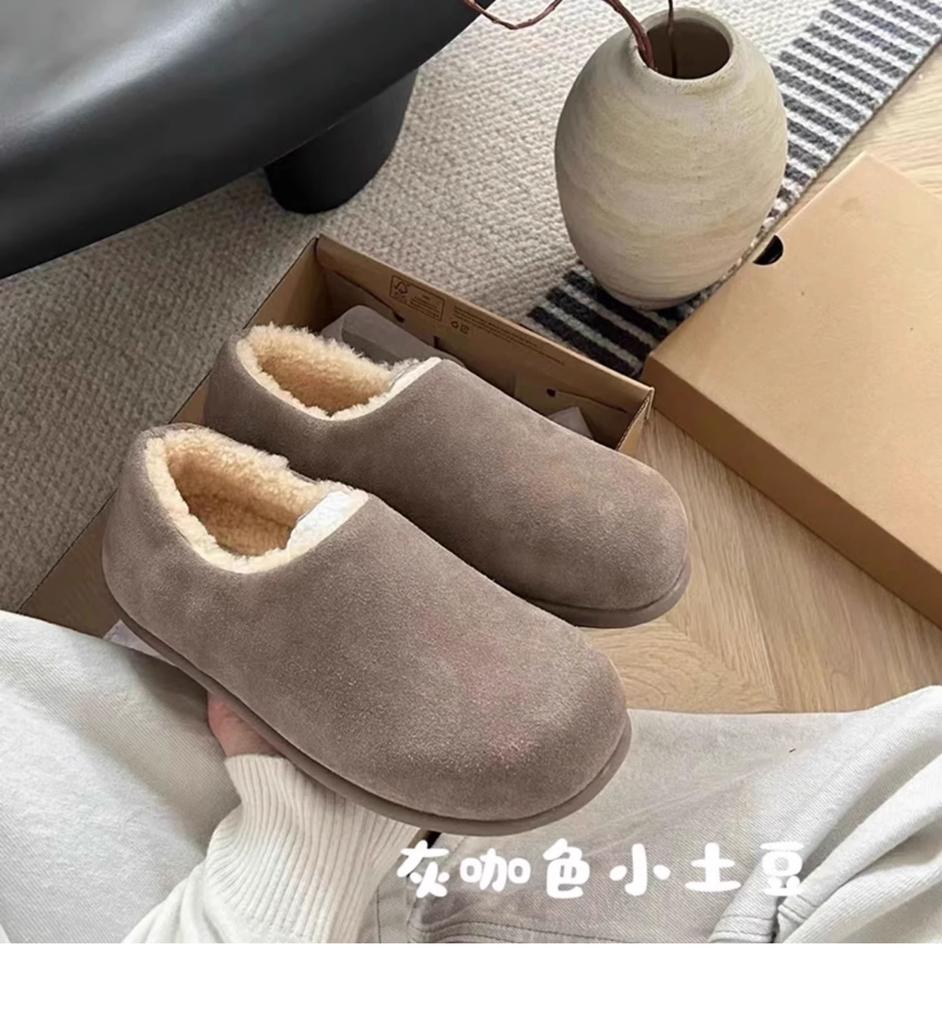 Fleece Boken shoes 2025 winter explosion lazy one-pedal cotton shoes women's warm new casual fluffy shoes thick sole
