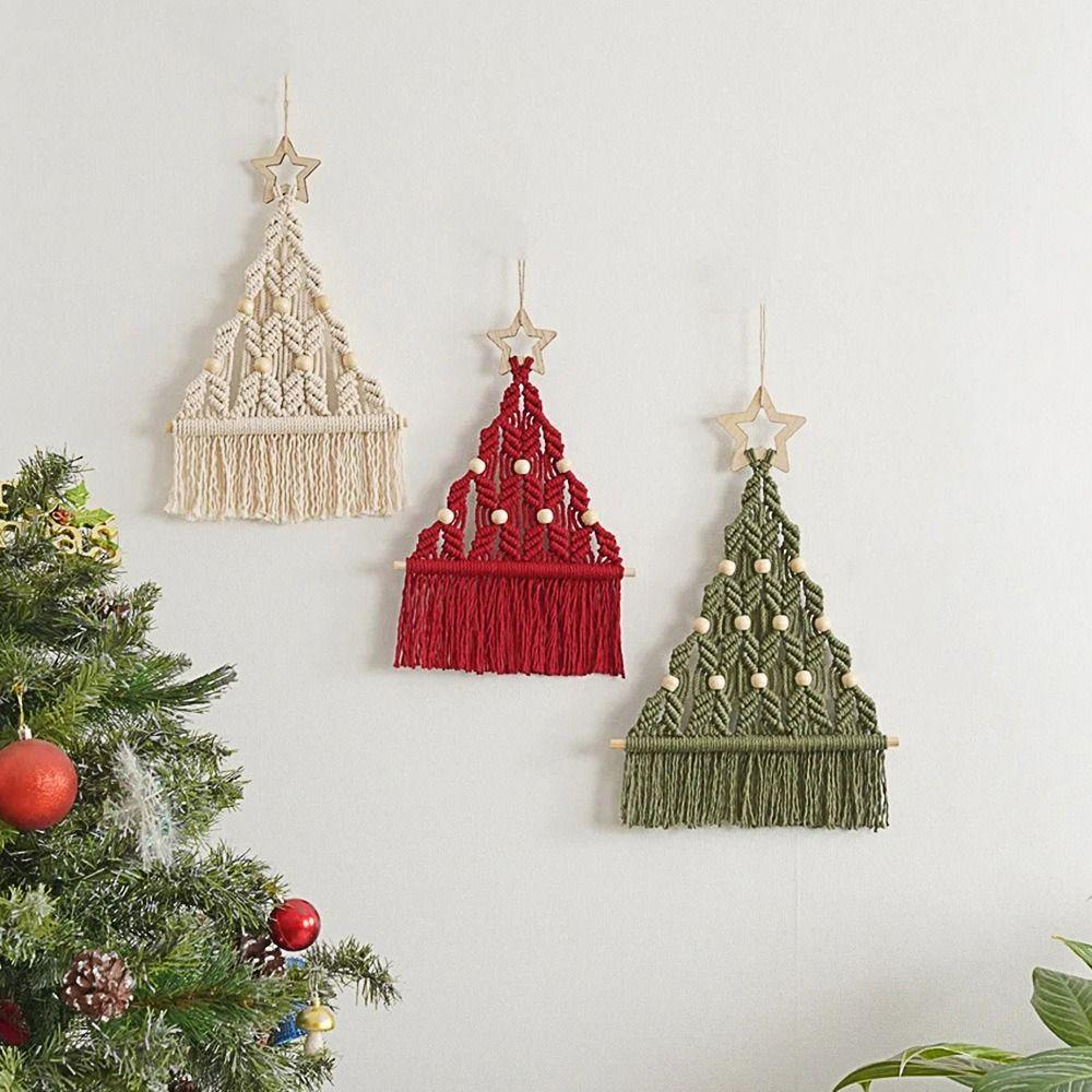 Tassel Christmas Tree Macrame Tapestry Woven Cotton Rope Tapestry Wall Hanging Pendant  Girls