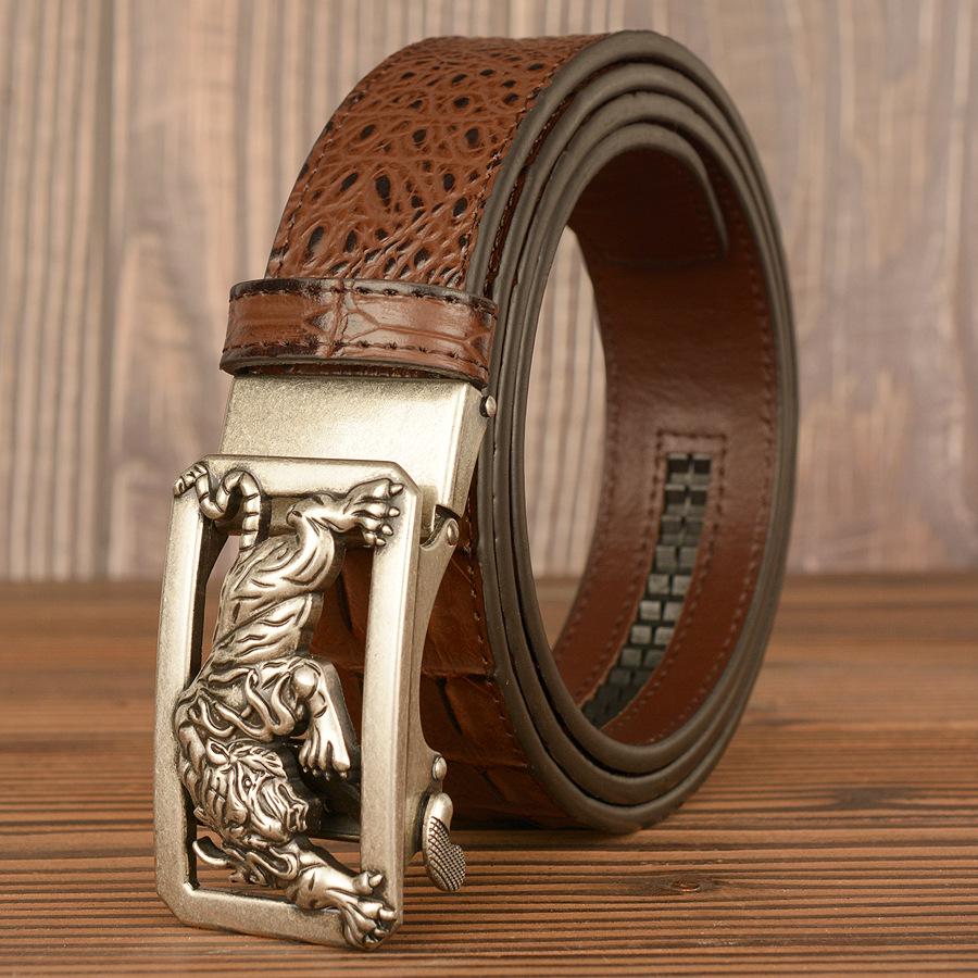New Tiger Zodiac Automatic Buckle Men's Crocodile Pattern Cowhide Belt