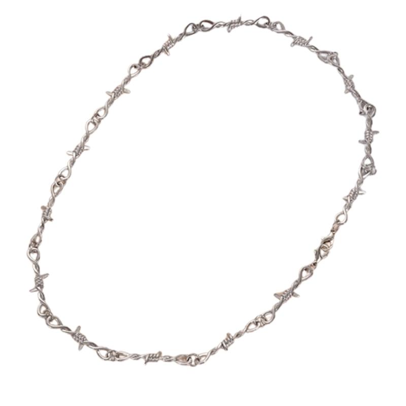 Punk Thorns Necklace Gothic Barbed Wire Chain Necklace for Men Women Adjustable Hip Hop Bramble Chokers Necklace Jewelry