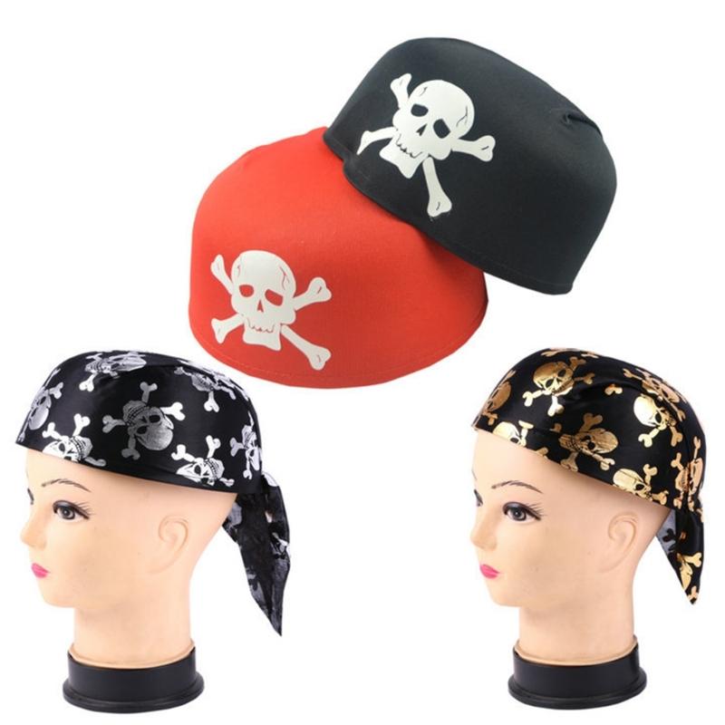 Hot Girls Skull Print Bandana Pirate Kerchief with Lovely Skull Print Turban Halloween Head Wrap Lovely Hair Kerchief