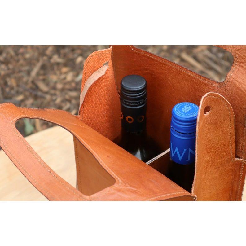 Vinkorg i läder: Resfodral för 2 flaskor | Unik design | Skyddande insats för flaskor | Handgjord