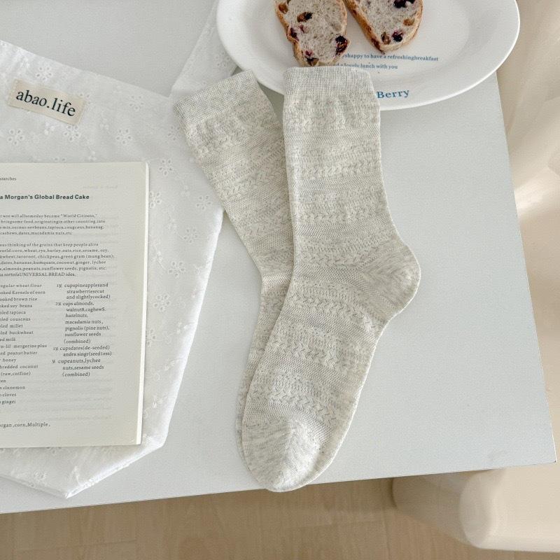 Sock - Summer Lightweight Bone-Free Cotton Mid-Calf Stockinged Loose Opening Rolled Edges Breathable Women's Socks
