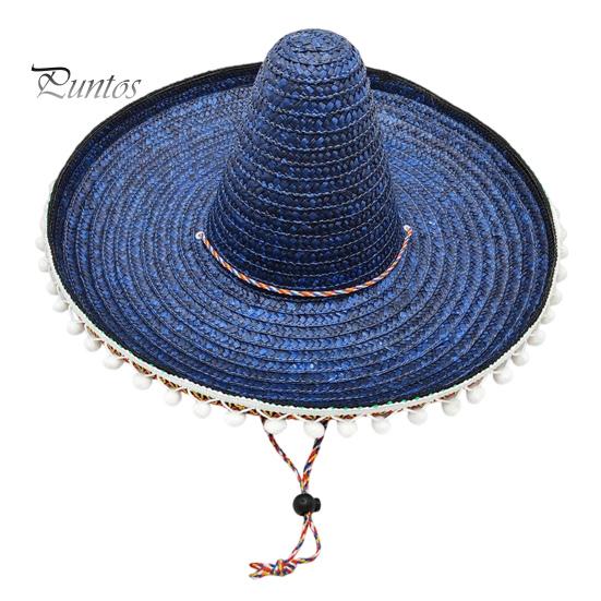 Zonnehoed Mexicaanse Sombrero met Kleurrijke Pompons, Hawaiiaanse Stijl Geweven Strohoed, Brede Rand Lichtgewicht Alle Seizoenen Feestkostuum voor de Zomer