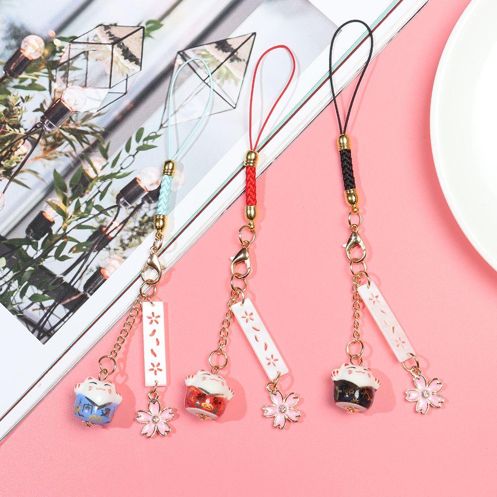 Lucky Cat Keychain Wrist Rope Phone Strap Lanyard Sakura Lucky Cat Phone Lanyard Anti-lost Lanyard