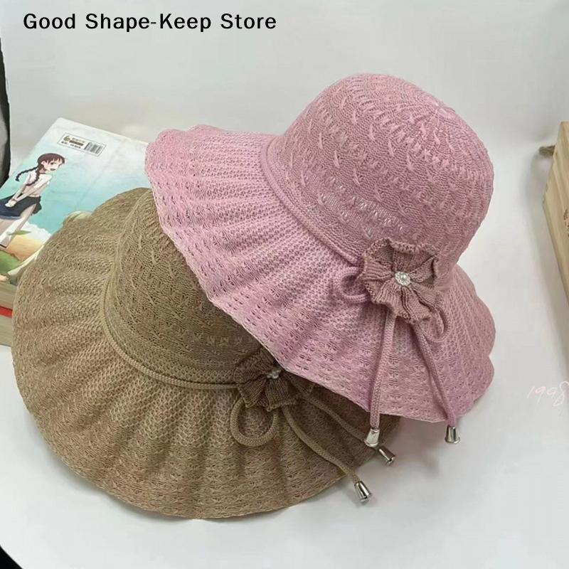 Fashion Casual Wide Brim UV Protection Straw Hat Breathable Beach Cap Bucket Hat Summer Sun Hat