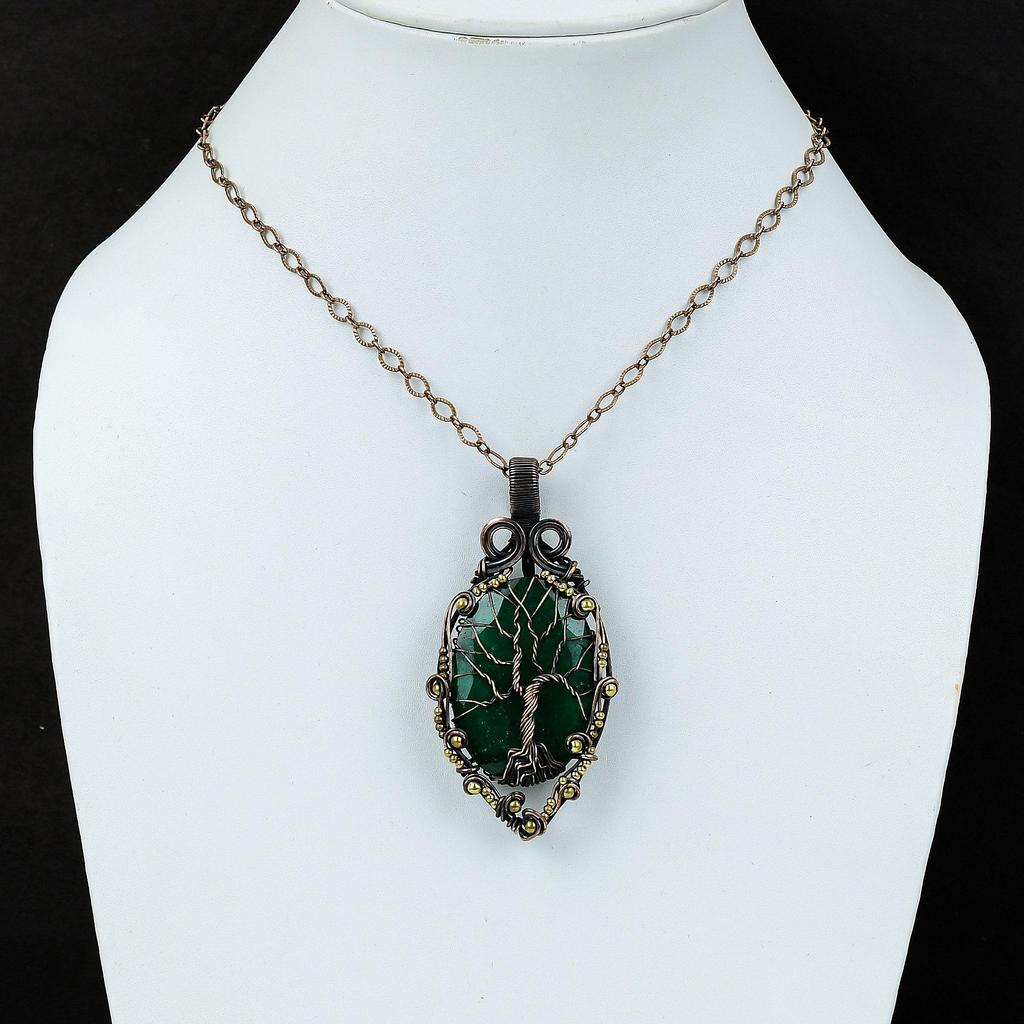 Strom života Smaragdový drahokam Měděný drát ovinutý Ručně vyrobený Přívěsek Šperk pro dárek