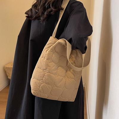 Cotton-padded Bucket Bag Autumn Winter Cotton Casual Tote Bags Fashion Shoulder Bag Large Capacity Plaid Handbag for Women