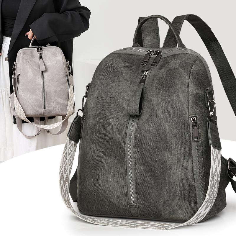 New Women Solid Color Backpack Fashion Casual Travel Women's Shoulder Bags Female Large Capacity PU Leather Retro Rucksack Purse