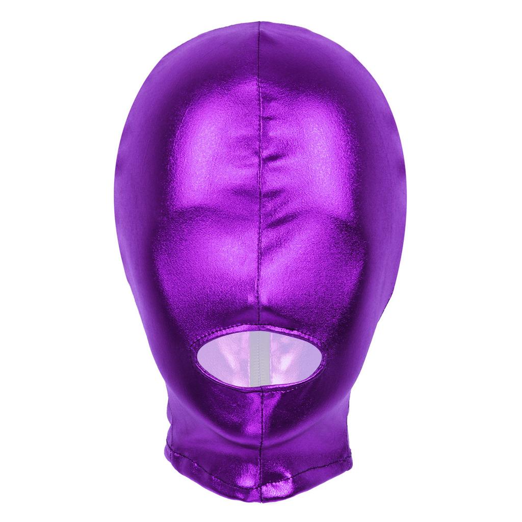 Unisex Metallic Latex Face Mask - Shiny Full Head Hood with Open Mouth for Role Play Parties