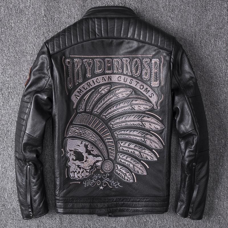 Men's Motorcycle Genuine Leather Leather Jacket Cowhide Men's Stand-up Collar Motorcycle Jacket
