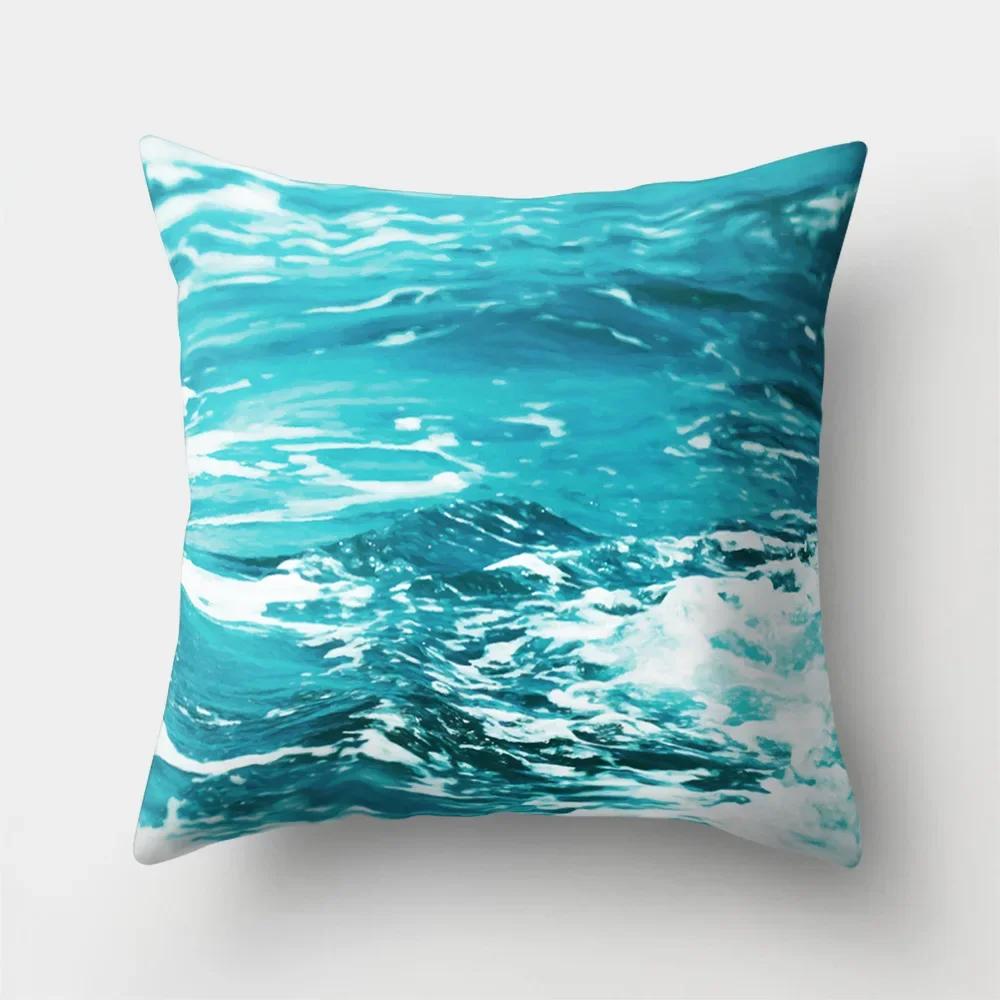 Sea Waves Beach Pillowcase Office Cushion Creative Home Car Sofa  Lumbar Cushion Cover Sea View Decor Pillow Case 45x45cm