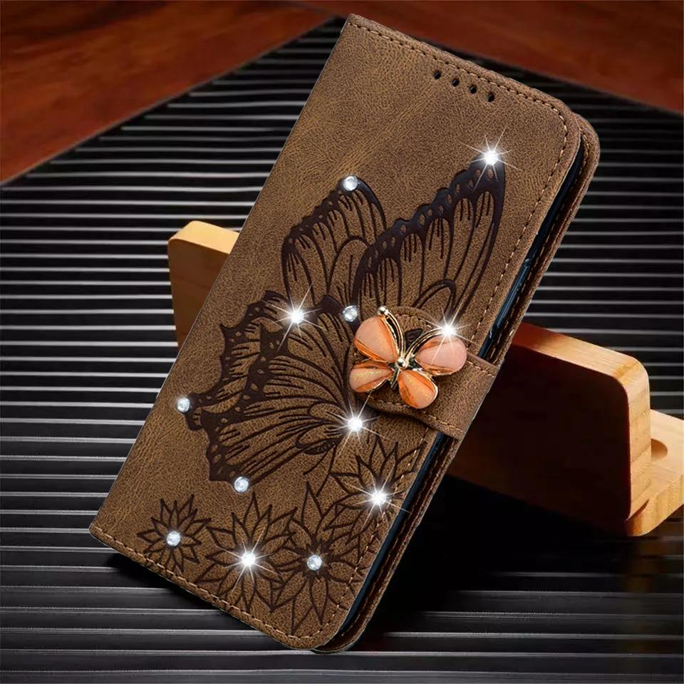 Custodia Portafoglio a Libro con Glitter per iPhone 16 Pro Max 15 Plus 11 14 13 12 XR XS X SE 2020 Copertina a Libro con Farfalla Bling Porta Carte