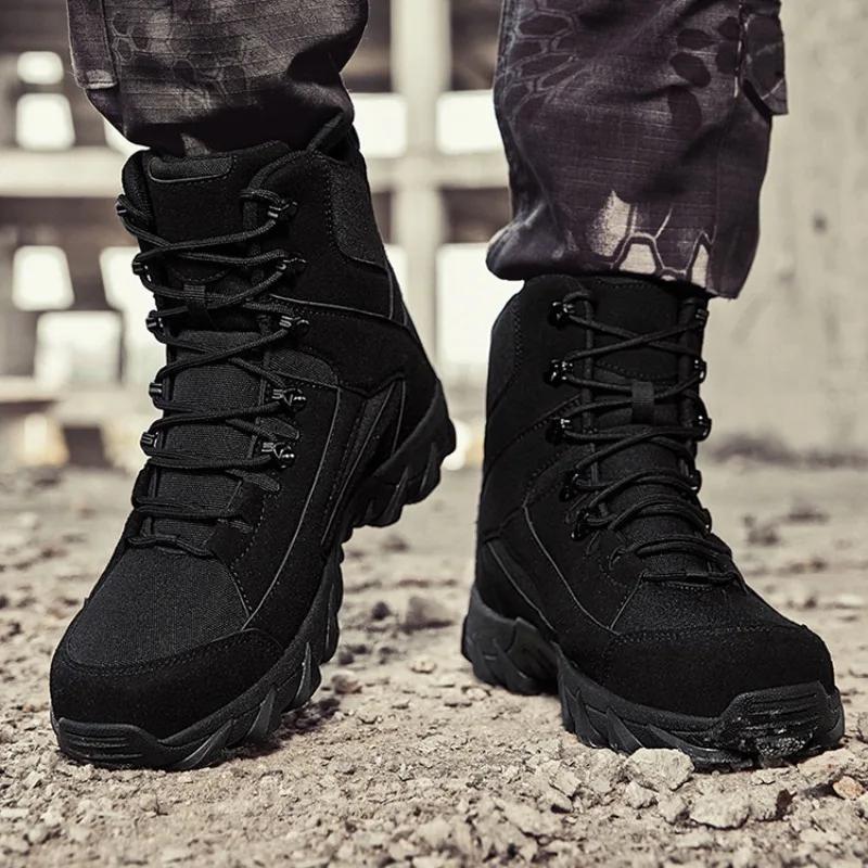 Fashion Men Work Boots Suede Quality Ankle Boots Mens Desert Walking Boots Outdoor Hiking Man Safety Shoes Non-slip Male Climbing Shoes