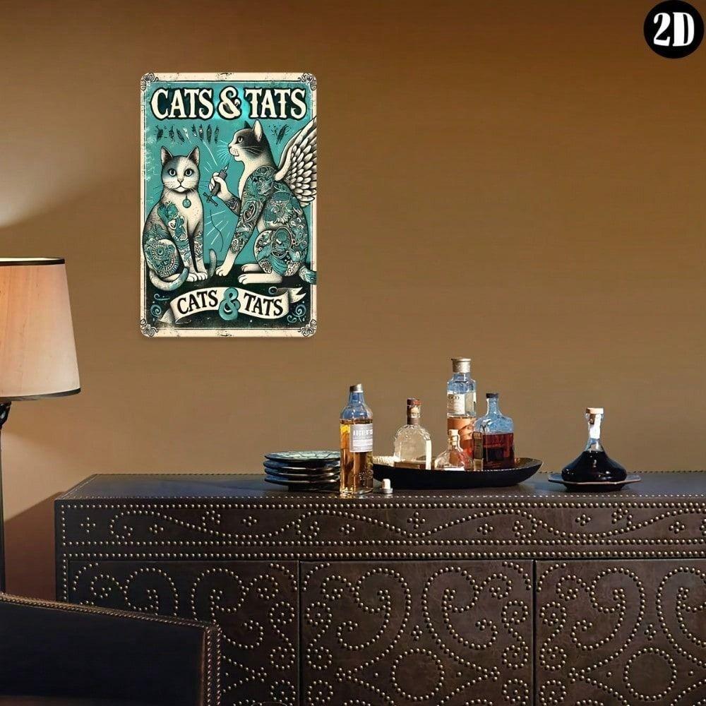 Vintage Metal Poster Cat Tattoo Wall Decor Home Gift