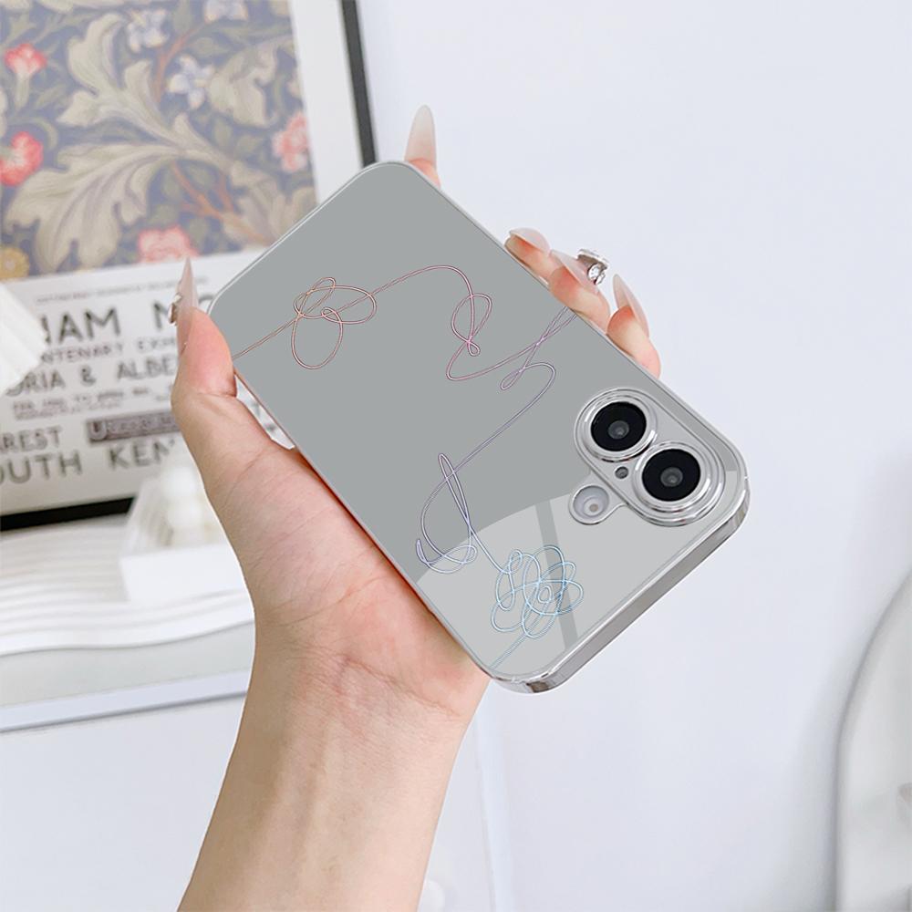 N184 Lovely Line Art Design Phone Case for iPhone 16 15 Pro Max Samsung S24 S23 Ultra A54 A35 Xiaomi Redmi Note13 12 Plated Frame Tempered Glass Cover