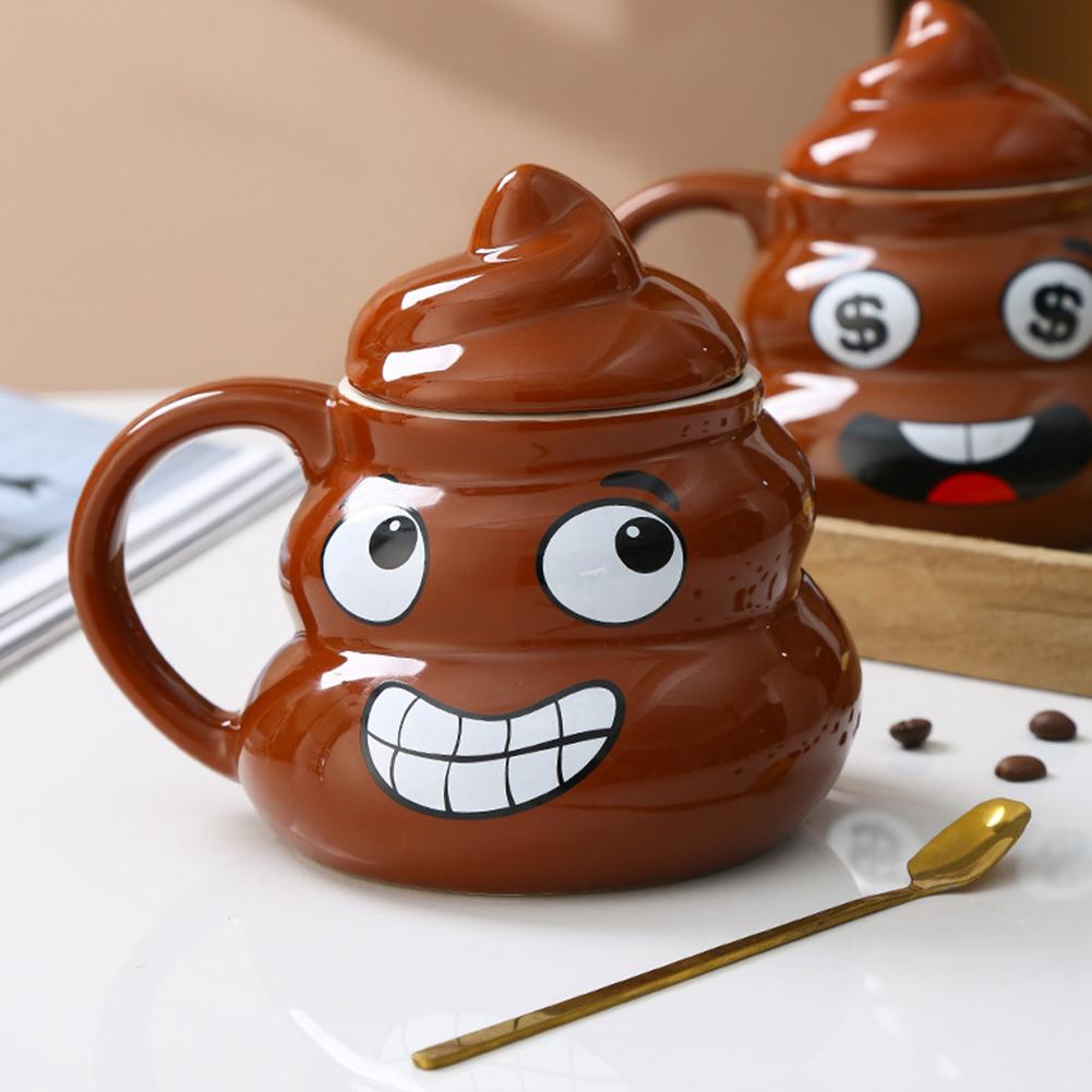 Tea Coffee Cup Multifunctional  Naughty Prank Poop Ceramics Mug with Spoon Multi-Purpose Water Drinking Cup for Women Men