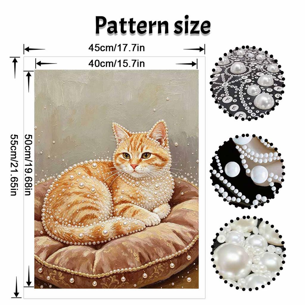 Stretched Frame Pearl Art Kit Cute Orange Cat Pattern DIY Sparkling Bead Canvas Relaxing Hobby Perfect Gift for Craft Enthusiasts Home Decor