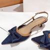 Pointed Heel Sandals Velvet Shoes Suit Female Beige Women's Suede Low Closed Denim Black Fashion Real Girls Stiletto Retro