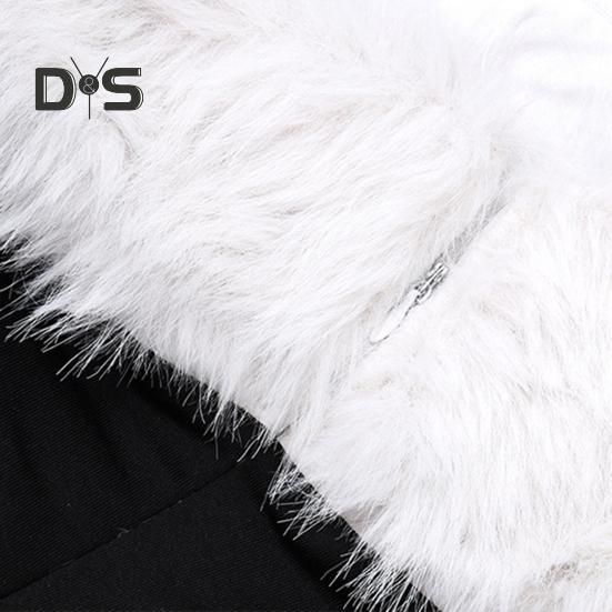 Women Evening Dress Off Shoulder Sleeveless Backless Collarless Bandeau Fluffy Faux Fur Decor Side Slit Cocktail Party Prom Maxi Tube Top Dress
