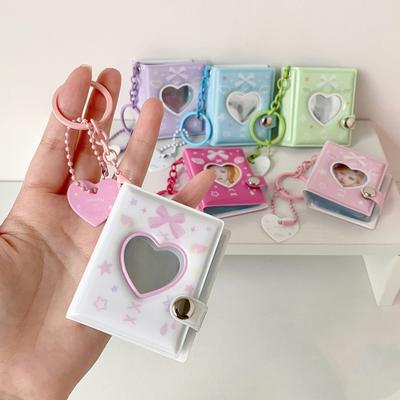 Love Heart Small Photo Album Keychain 32 Pockets Hollow Photocard Binder for 2 Inch Photo Mini Photo Card Book Holder for Collection