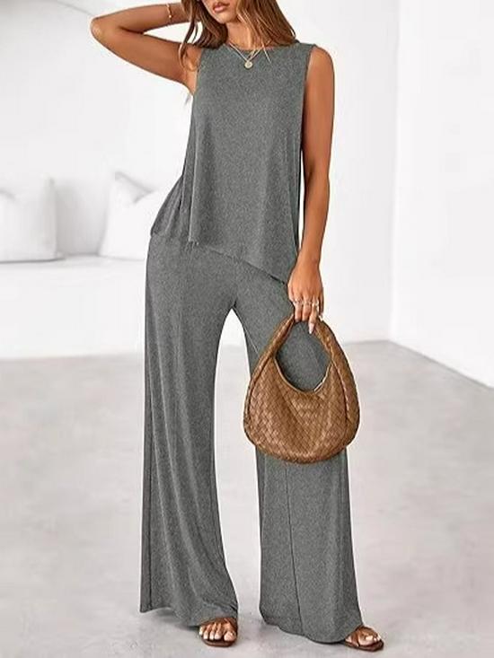 

2026 Women s Solid Color Sleeveless Casual Long Pants Set XXL