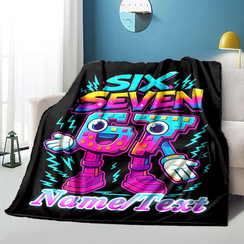 1PC Custom Name "Six Seven Robot Adventure" Flannel Blanket Versatile,all-season Throw Suitable for the Living Room,bedroom,camping,travel,and Gift
