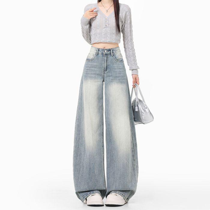 

Women s Retro Scythe Design Light Blue Wide-Leg Jeans - Summer 2025 Collection Medium