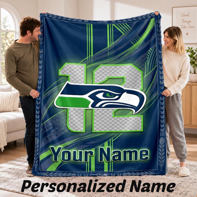 Seattle Seahawks Personalized Flannel Blanket Custom Name Text Soft Throw Blanket Home Decor
