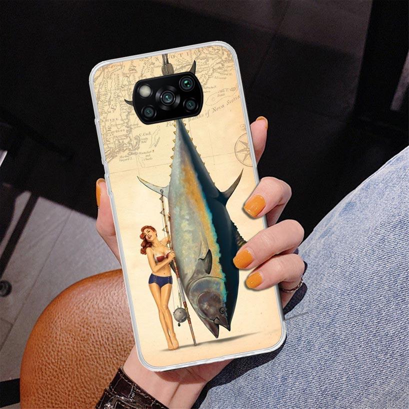 Offshore Angling Fishing Fish Rod Phone Case For Xiaomi Poco X7 X6 X5 Pro F7 Ultra Redmi 15C 15 13C 13 12C 12 10 10A 10C 9 9A 9C