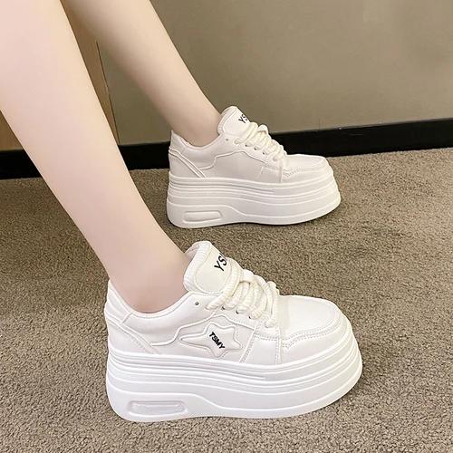 

Модные туфли на высокой платформе 8 см, женские, новые, осенние, толстые, дизайнерские, на толстой подошве, кожаные, спортивные, дышащие, женские кроссовки 2024 года 39 белый