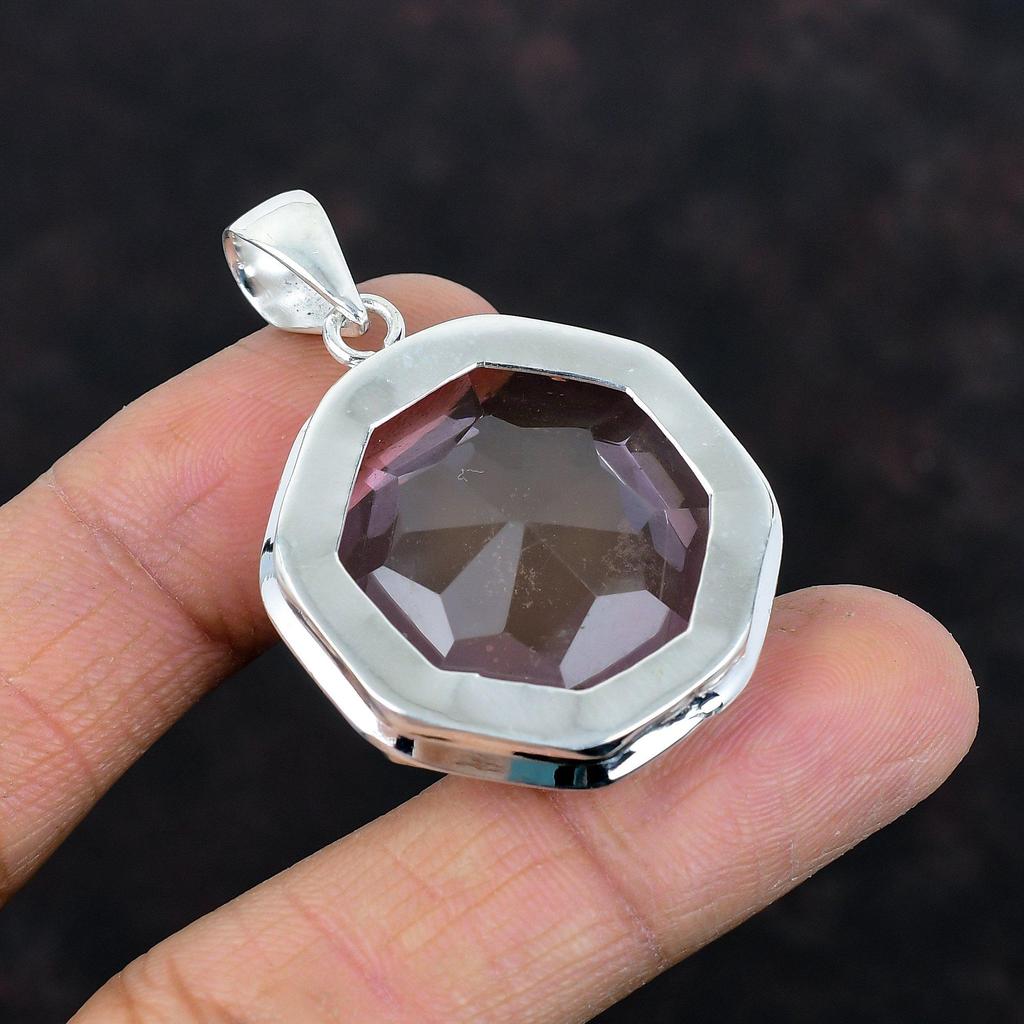 Faceted Pink Kunzite Pendant Real Gemstone Pendant 925 Sterling Silver Pendant Handmade Pink Kunzite Jewelry Birthstone Pendant Gift for Mom