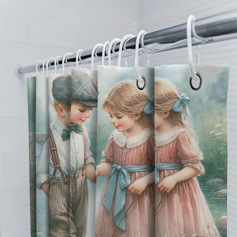 Charming Children by the River Shower Curtain | Vintage Art Bathroom Decor