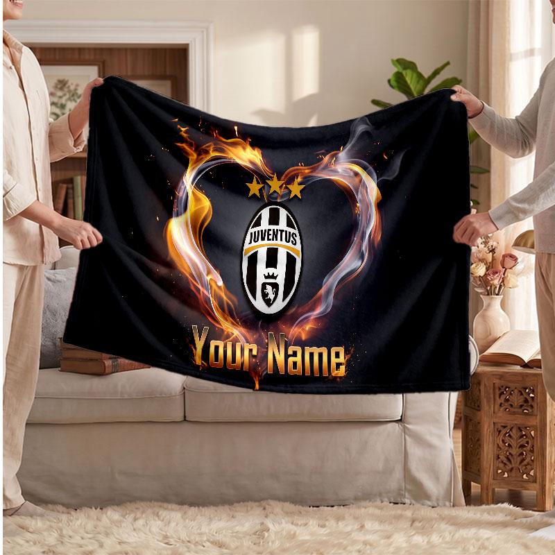 Juventus FC Personalisierte Fleecedecke Mit Fußballlogo, Benutzerdefinierter Name Text Weich Warm Home Überwurfdecke
