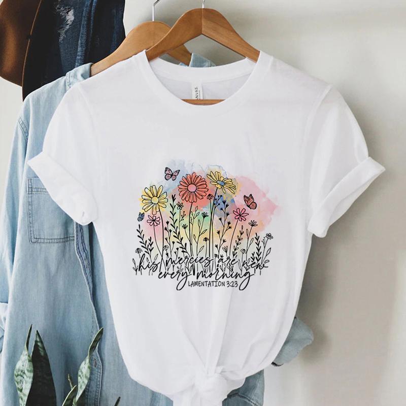 Women Christian Tshirt His Mercies Are Everty Lamentation 323 Print T Shirt Vintage Bible Verse Shirt Religious Faith Tshirt S