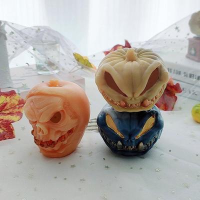 Silikonové modely svíček ve tvaru lebky a dýně, Halloweenská kostra lebky odlitek, Opakovaně použitelný silikonový odlitek pro výrobu svíček a ozdob pro DIY